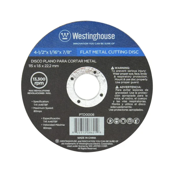 Disco Plano de 4-1/2" x 1/16" x 7" para Cortes en Metal